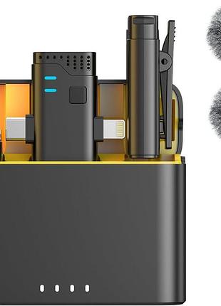 Беспроводной петличный микрофон 2-в-1 для смартфона (iphone/android/type-c), с кейсом