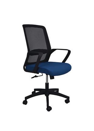 Крісло поворотне iron чорне/синє/чорний каркас