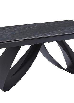 Розкладний обідній стіл william ceramic 180(260)x90 см, кераміка піщаний камінь мат, чорний каркас
