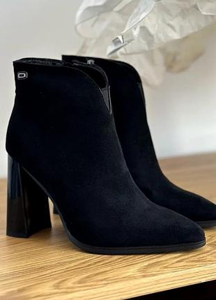 Накладной платеж ❤ замшевые утепленные флисом ботльоны лодочки лодочки на широком каблуке с острым носом