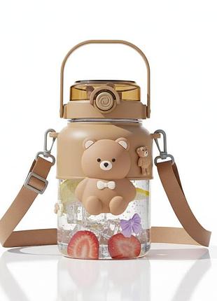 Милая детская бутылка медвежонок 1000 мл с легким весом и безопасным материалом коричневая