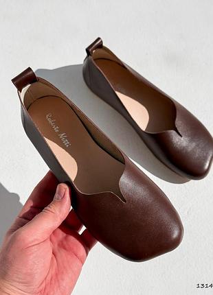 Балетки жіночі коричневі шкіра / шкіряні балетки шоколадного кольору / коричневі балетки з натуральної шкіри