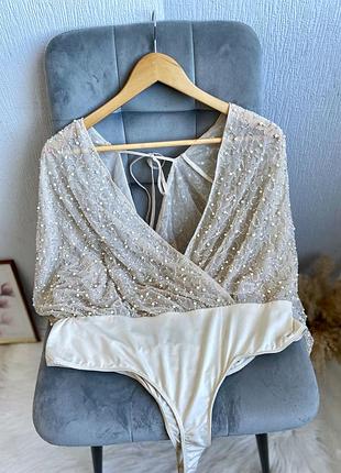 Нарядна блуза-боді в каменях, р-р uk 18