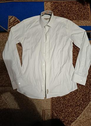 Белая премиальная рубашка мужская в клетку burberry london (оригинал)