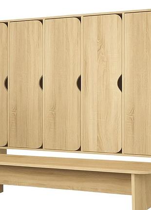 Шкафчик детский 5-местный, секционный с лавочкой для сада ds-23/1 дуб сонома