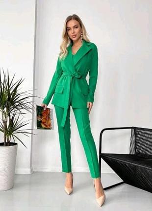 Костюм, р.42-44, костюмная ткань, зеленый