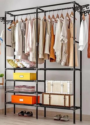 Вішалка для одягу підлогова складная з полицями та гачками simple coat rack double row