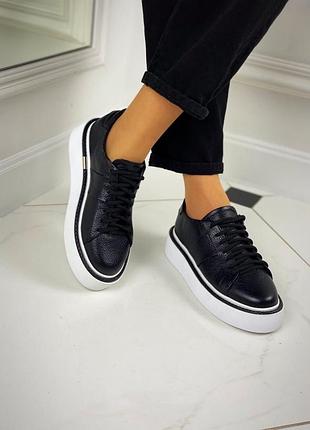 Черные кожаные женские кеды из натуральной кожи, 37-40