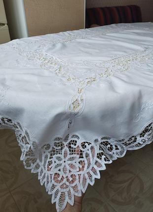 Вінтаж🤩👌🤍лляна скатертина, 128х170, з чудовим бельгійським мереживом і білою вишивкою😍👍🤍💮