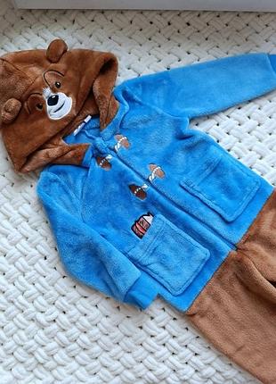 Велюровый кигуруми слип ромпер paddington 2-3 года, рост 92-98см для мальчика