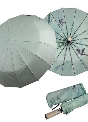 Жіноча автоматина парасоля на 16+3+1 сегментних карбонових спиць з малюнком всередині, бірюзовий, zita 0335-6