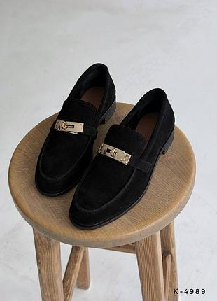 Лоферы натуральные - erme, черный, натуральная замша