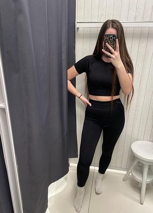 Жіночий спортивний комплект топ і лосини в рубчик, безшовний костюм для фітнесу з високою посадкою s m l для спорту бігу йоги фітнесу еластичний