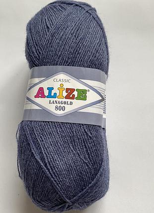 Турецкая пряжа alize lanagold 800 classic, фиолетово-синяя полушерсть