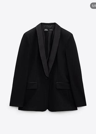 Приталений чорний смокінг піджак з сатиновим коміром zara