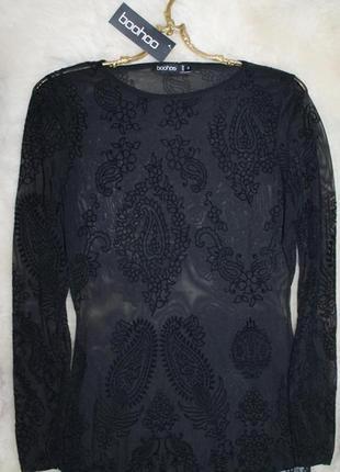 Платье-сетка мини с бархатным узором вечернее