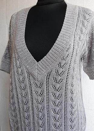 Джемпер серого цвета с коротким рукавом, ручная работа 4