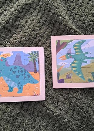 Набор 2 шт деревянный пазл "динозавры" в рамке 9 деталей 11×11 см пазл-вкладыш детский деревянный картинка динозавры в рамочке