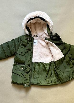 Куртка демісезонна для дівчинки fox&bunny на 9 місяців | зріст 74 см. | колір хакі, з капюшоном