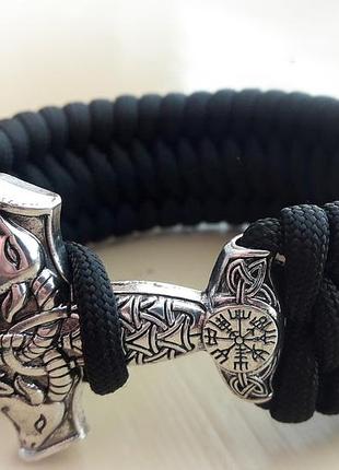 Браслет из паракорда с молотом тора посеребрянная бронза плетение кобра цвет под заказ + брелок в подарок