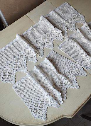 Вінтаж🤩👌🤍набір зв'язаних гачком білосніжних фіранок😍👍🤍💯 бавовна👌🤩