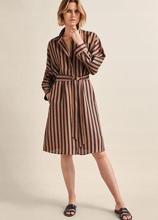 Платье- рубашка миди длины в полоску с примесью льна massimo dutti