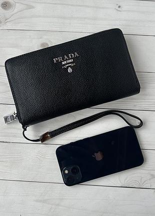 Чорний великий гаманець-клатч на змійці