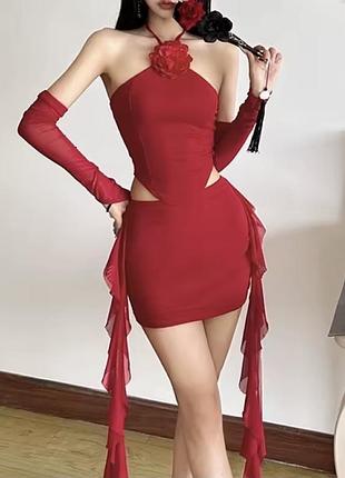 Комплект,костюм юбка,топ,рукава,с цветком,вечерний,на фотосессию