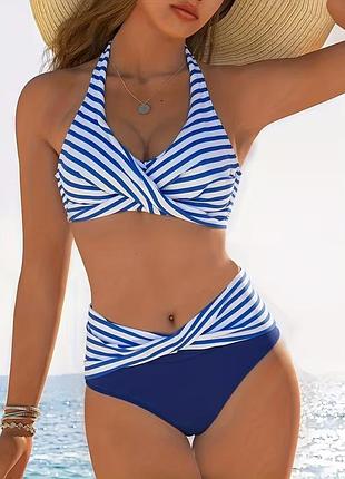 Женский купальник бикини в сине-белую полоску no brand l