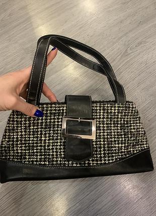 Сумка клатч твидовый кожа 32х15 см zara