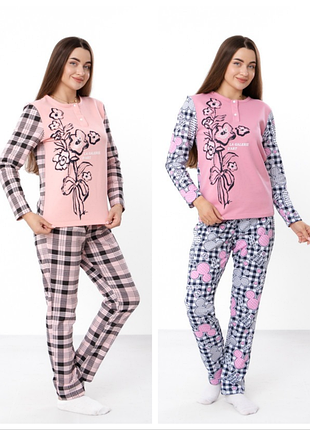 Тепла жіноча піжама з начосом, утеплена піжама на байці, байкова піжама з начосом