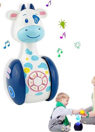 Музыкальная интерактивная игрушка auptiouet мод.1 синяя обучающая корова с музыкой и подсветкой развивающая