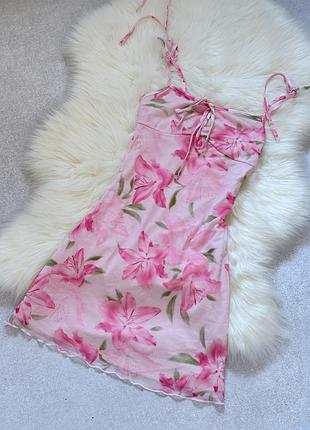 Плаття сукня у квітковий принт гавайський квіти рожеве завʼязки shein розмір s