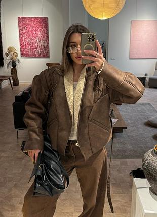 Демі дублянка з поясом❤️‍🔥еко хутро під барашка, верх дубляж мʼякий