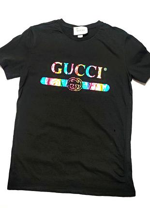Футболка gucci з райдужним голографічним логотипом унісекс/14186/