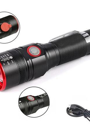 Фонарь bl-736a/749-t6, 1х18650, зажим, zoom, зу microusb, box