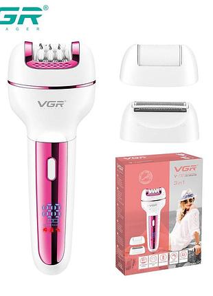 Епілятор vgr 3 в 1 v-732 pink, 3 насадки, led display