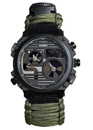 Часы наручные 2202ag skmei paracord, army green, compass, термометр, свисток, кресало