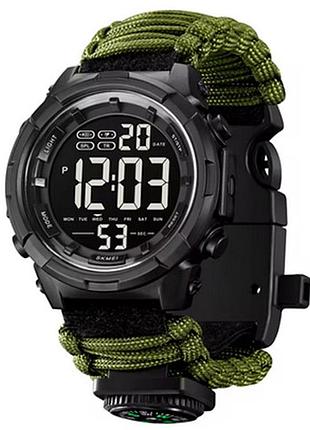 Часы наручные 1845ag skmei paracord, army green, compass, термометр, свисток, кресало