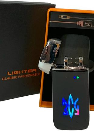 Електрична usb-запальничка з подвійною дуговою плазмою й підсвіткою (hl-657 silver ice)