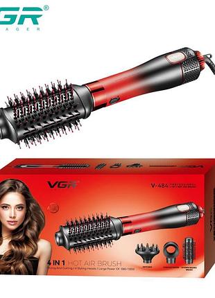 Фен-щетка стайлер vgr 4 в 1 v-484 red, 4 насадки, 2 режима