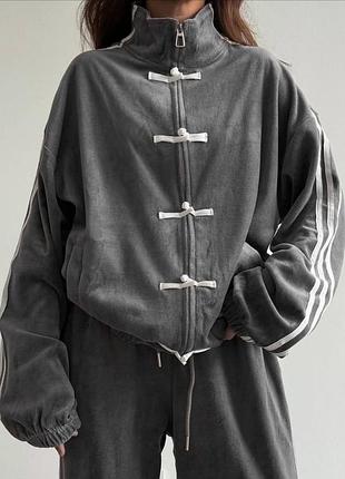 Костюм велюр лампаси графітовий,чорний 42-44,46-48   0776 bom