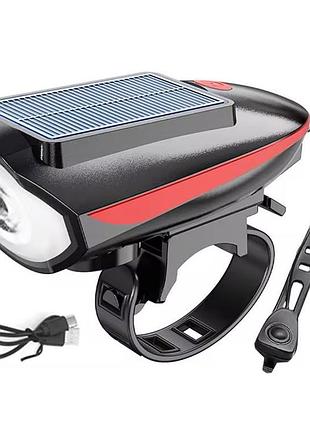 Велофара с сигналом 7599, солнечная батарея, waterproof, li-ion аккум., зу type-c