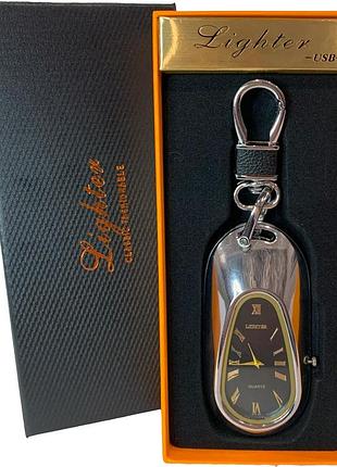 Usb-запальничка з кварцовим годинником і карабіном (hl-653 silver)