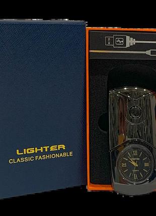Электронная usb-зажигалка с кварцевыми часами (hl-685 black)