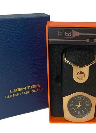 Электронная usb-зажигалка с кварцевыми часами (hl-685 matte black)