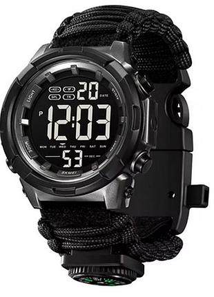 Часы наручные 1845bk skmei paracord, black, compass, термометр, свисток, кресало