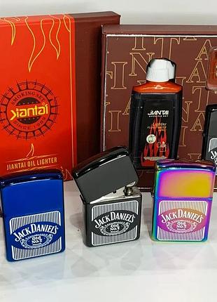 Зажигалка бензиновая в подарочной коробке "jack daniels" (бензин / кремень / фитиль) jiantai hl-455