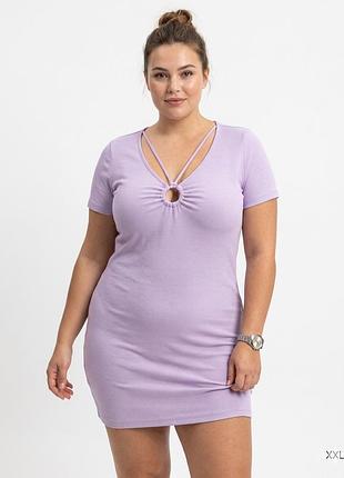 💜 нежное сиреневое платье в рубчик с эффектным вырезом