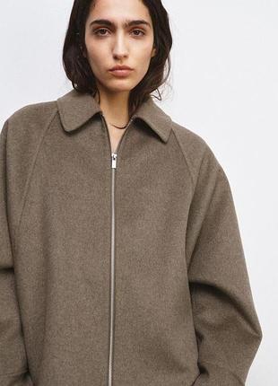 Коричнева куртка zara вовняна куртка на основі вовни вільна куртка з вовни асиметрична куртка на блискавці мінімалістична куртка оверсайз